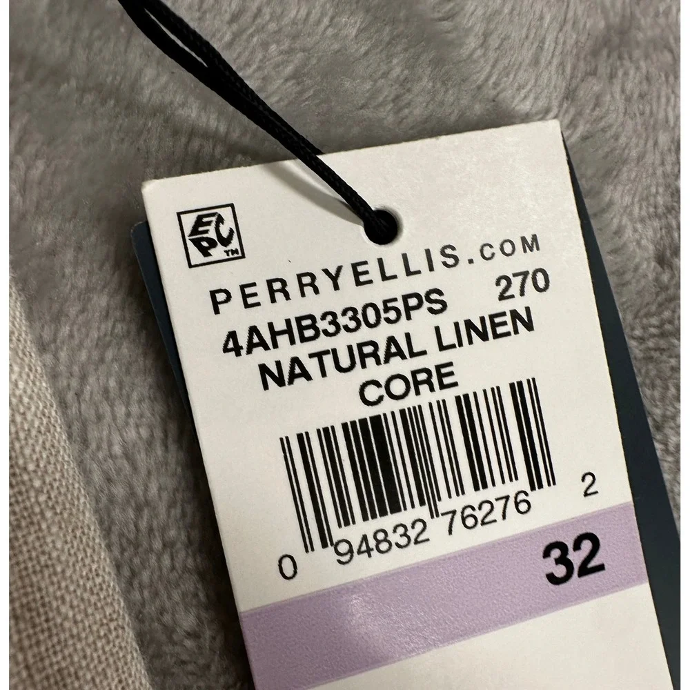 NWT Perry Ellis Linen Pants Mens 32x31 Beige Drawstring Straight Trousers